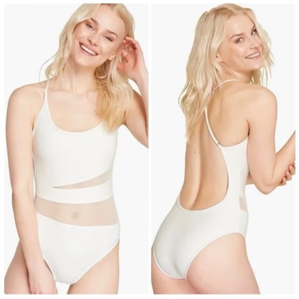 Summersalt Causeway Mesh Cutout One Piece Swimsuit Low Back Size 4 White Ivory